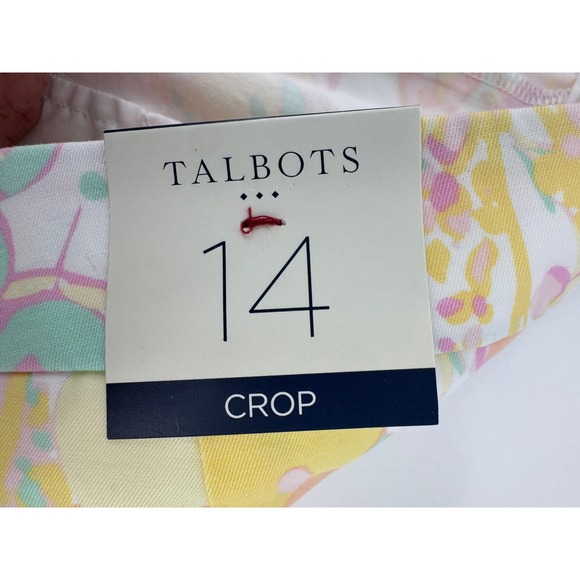 Talbots Crop Pants Women 14 Floral Print Pink Yellow Mint Green flattering New - Picture 6 of 14